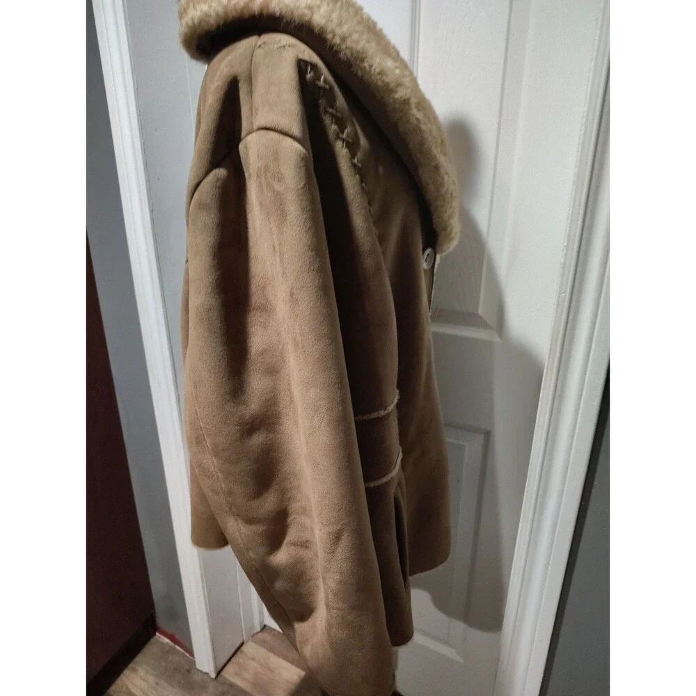 Braetan Jacket Camel Faux Suede Round Collar Faux Fur Lined Pockets Plus Sz30/32 - Picture 4 of 13